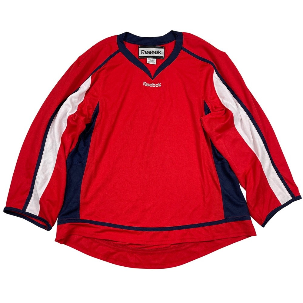Reebok Ice Hockey Jersey Mens Red Navy Blue Goalie Style Practice Streetwear